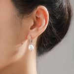 CZ Crystal Huggie Hoop Earrings in Sterling Silver with Detachable Pearl Charms, Genuine Freshwater Baroque Pearls, Real Pearls