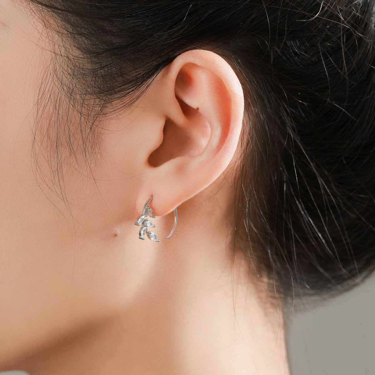 Olive Branch CZ Open Hoop Earrings