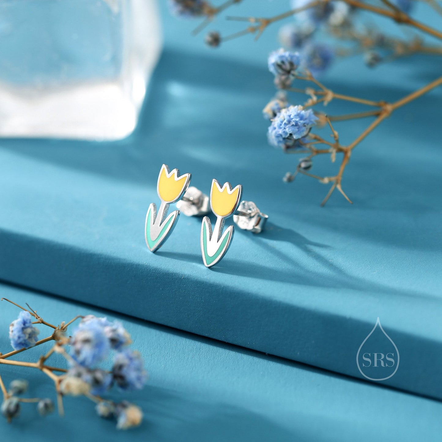 Enamel Tulip Flower Stud Earrings in Sterling Silver, Available in Three Colours, Flower Earrings, Tulip Earrings