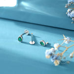Emerald Green CZ Droplet Internally Threaded Flat Back/ Screw Back / Stud Earrings in Sterling Silver, Silver or Gold or Rose Gold,