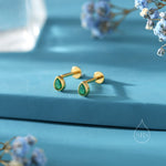 Emerald Green CZ Droplet Internally Threaded Flat Back/ Screw Back / Stud Earrings in Sterling Silver, Silver or Gold or Rose Gold,