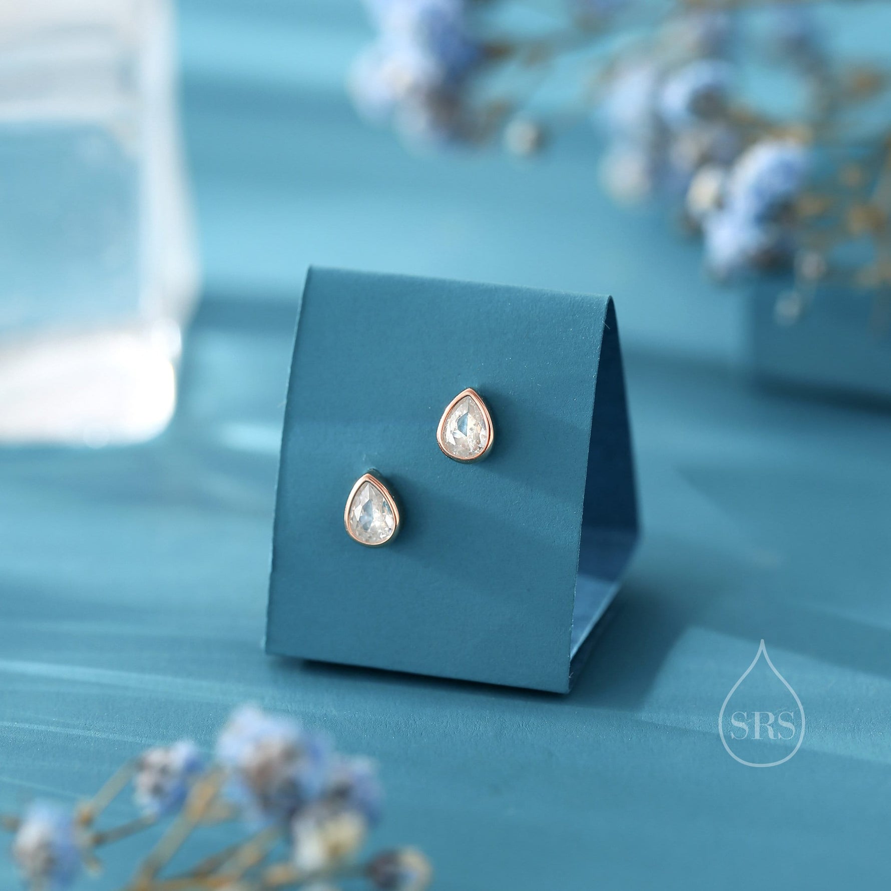Tiny CZ Droplet 16G Internally Threaded Flat Back Earrings in Sterling Silver