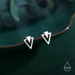 Art Deco Style Tiny Double Triangle Stud Earrings in Sterling Silver, Silver or Gold or Rose Gold, Cut Out Triangle Jacket Earrings