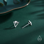 Art Deco Style Tiny Double Triangle Stud Earrings in Sterling Silver, Silver or Gold or Rose Gold, Cut Out Triangle Jacket Earrings
