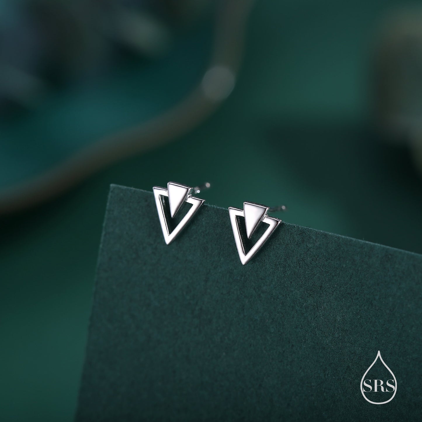 Art Deco Style Tiny Double Triangle Stud Earrings in Sterling Silver,  Silver or Gold or Rose Gold, Cut Out Triangle Jacket Earrings