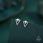 Art Deco Style Tiny Double Triangle Stud Earrings in Sterling Silver, Silver or Gold or Rose Gold, Cut Out Triangle Jacket Earrings