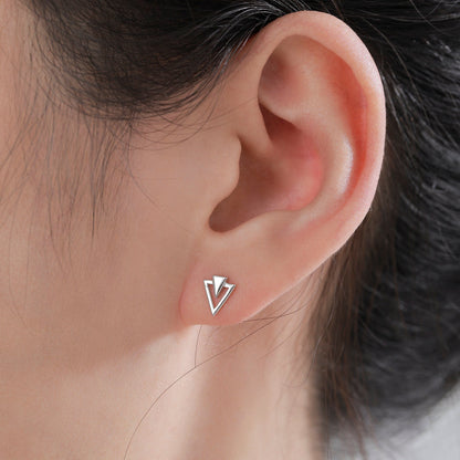 Art Deco Style Tiny Double Triangle Stud Earrings in Sterling Silver,  Silver or Gold or Rose Gold, Cut Out Triangle Jacket Earrings