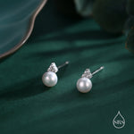 Genuine Freshwater Pearl CZ Trio Stud Earrings in Sterling Silver, Delicate Tiny Pearl and CZ Earrings, Trinity Pearl, Genuine Pearls.