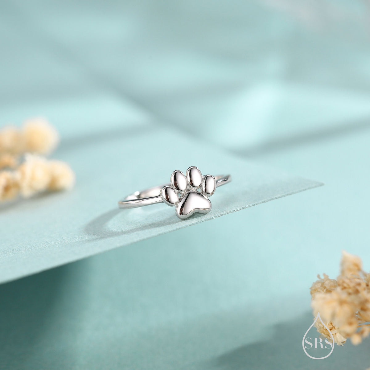 Sterling Silver Paw Print Ring, Adjustable Size Paw Print Ring, Small Pet Lover Ring, Cat Paw Ring, Dog Paw Ring