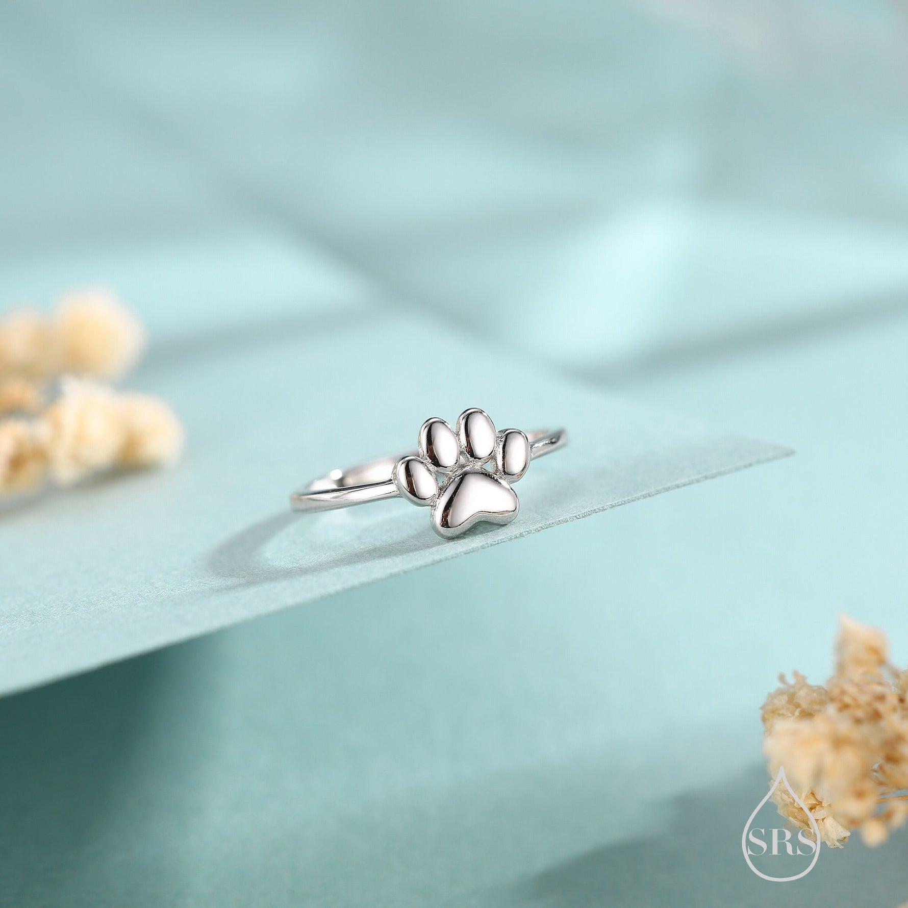 Sterling Silver Paw Print Ring, Adjustable Size Paw Print Ring, Small Pet Lover Ring, Cat Paw Ring, Dog Paw Ring