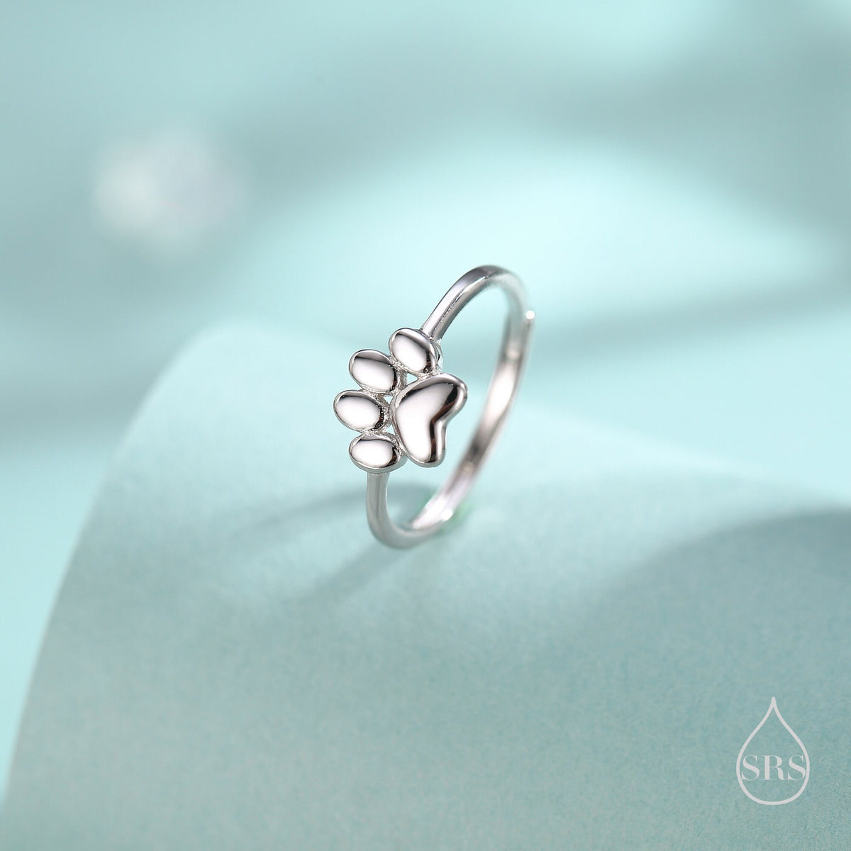 Sterling Silver Paw Print Ring, Adjustable Size Paw Print Ring, Small Pet Lover Ring, Cat Paw Ring, Dog Paw Ring