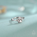 Sterling Silver Paw Print Ring, Adjustable Size Paw Print Ring, Small Pet Lover Ring, Cat Paw Ring, Dog Paw Ring