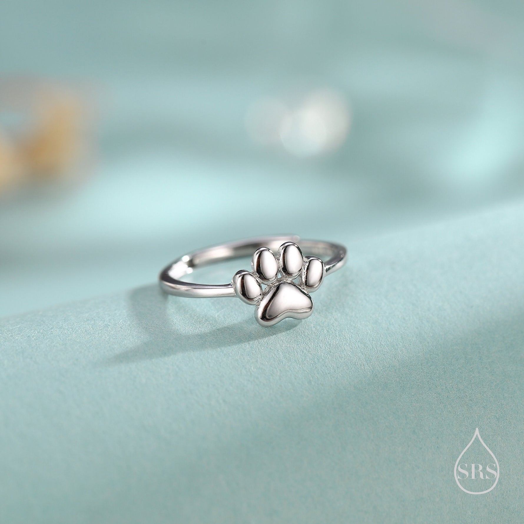 Sterling Silver Paw Print Ring, Adjustable Size Paw Print Ring, Small Pet Lover Ring, Cat Paw Ring, Dog Paw Ring