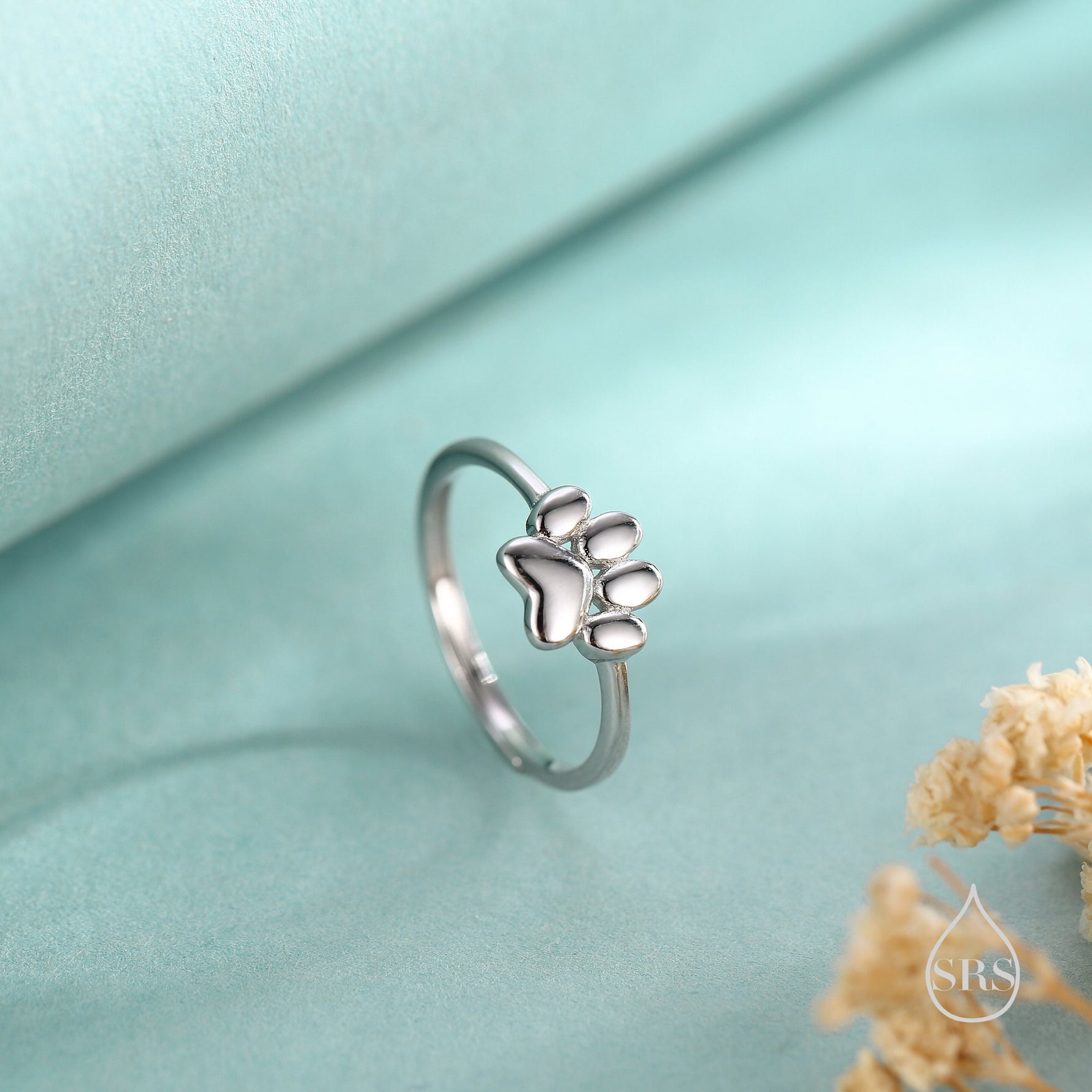 Sterling Silver Paw Print Ring, Adjustable Size Paw Print Ring, Small Pet Lover Ring, Cat Paw Ring, Dog Paw Ring