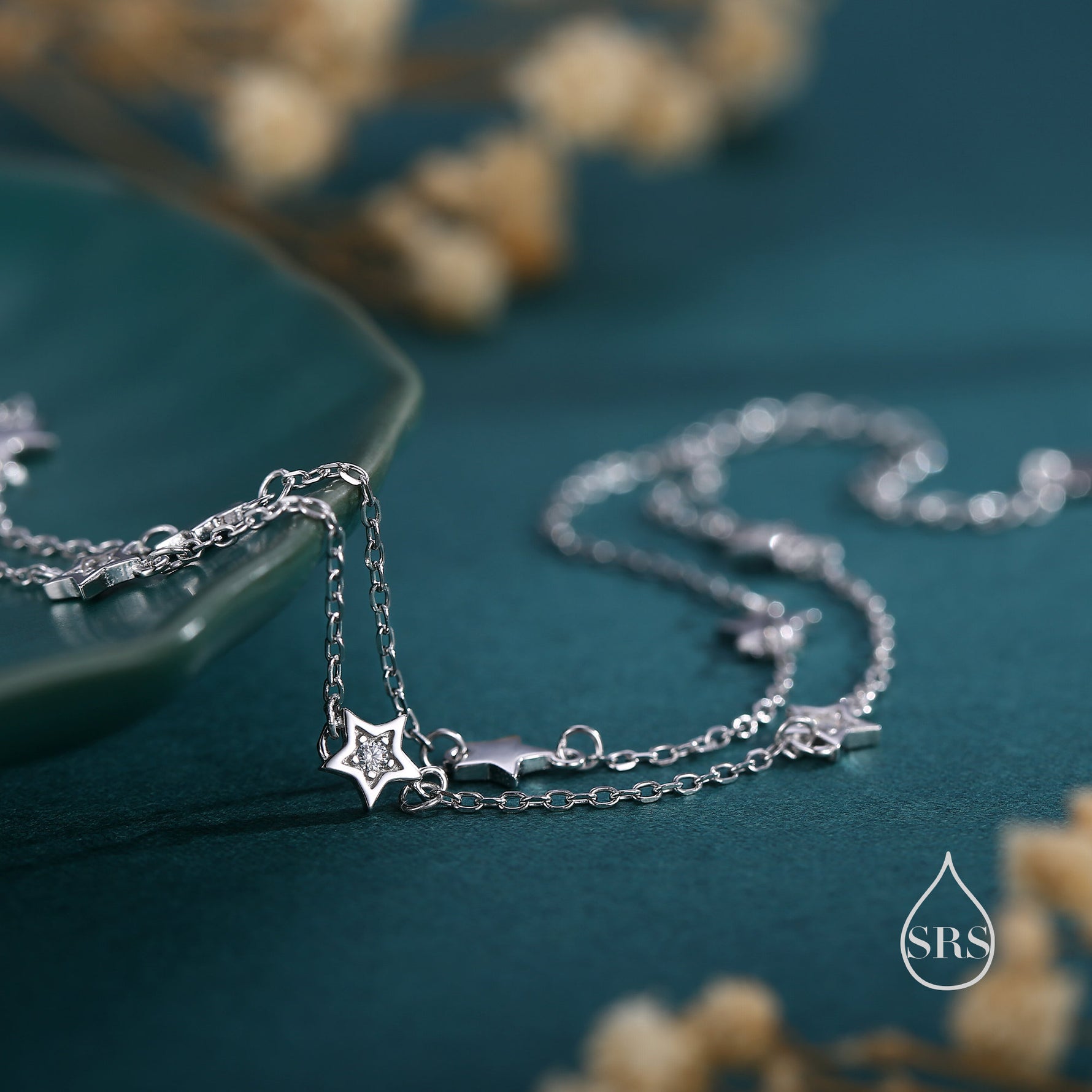 Double Layer Star Bracelet in Sterling Silver, Silver or Gold or Rose Gold, Floating Star Bracelet, Silver Star Bracelet, Tiny Star Bracelet