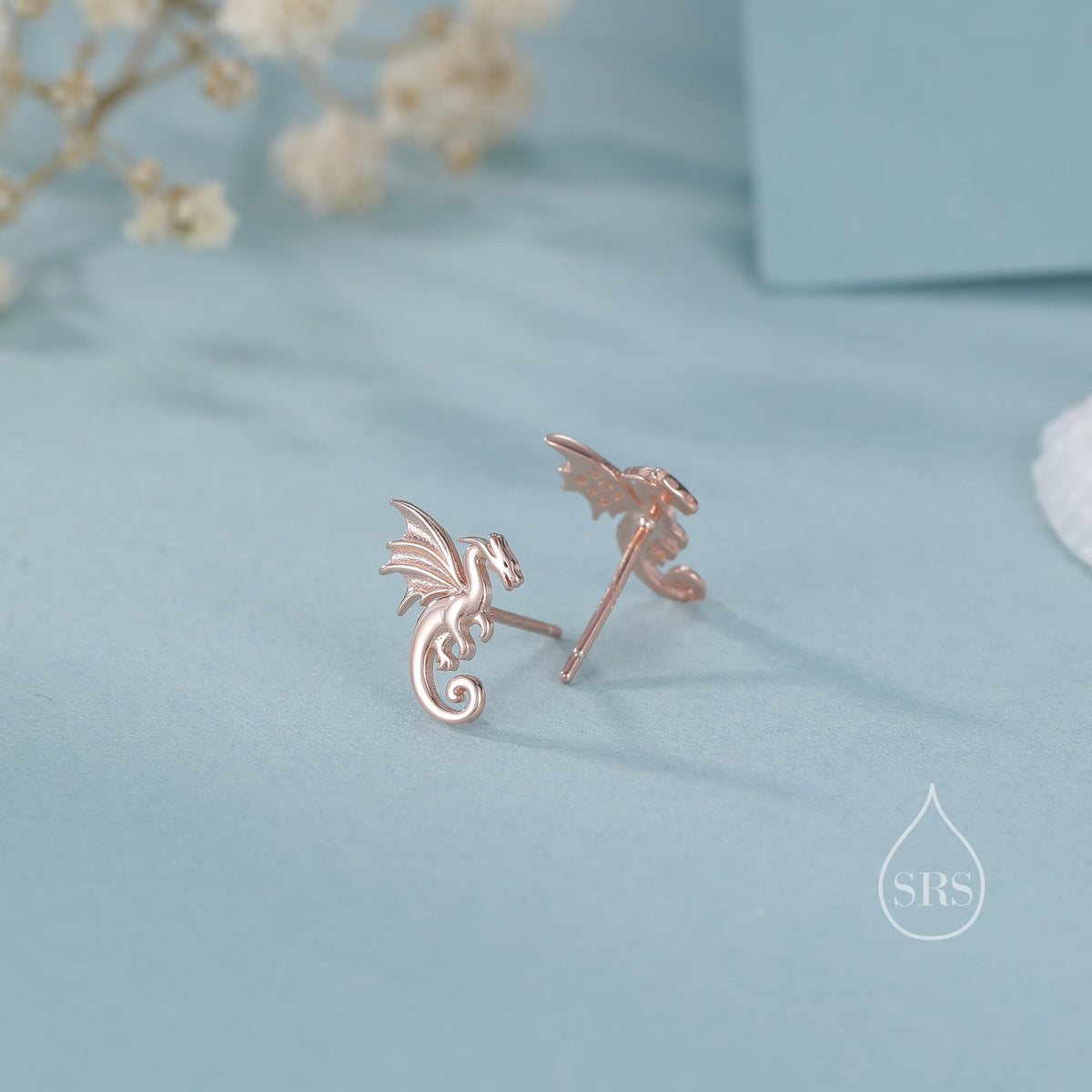 Extra Small Dragon Stud Earrings in Sterling Silver, Silver or Gold or Rose Gold, Sterling Silver Dragon Earrings, Small Dragon Stud