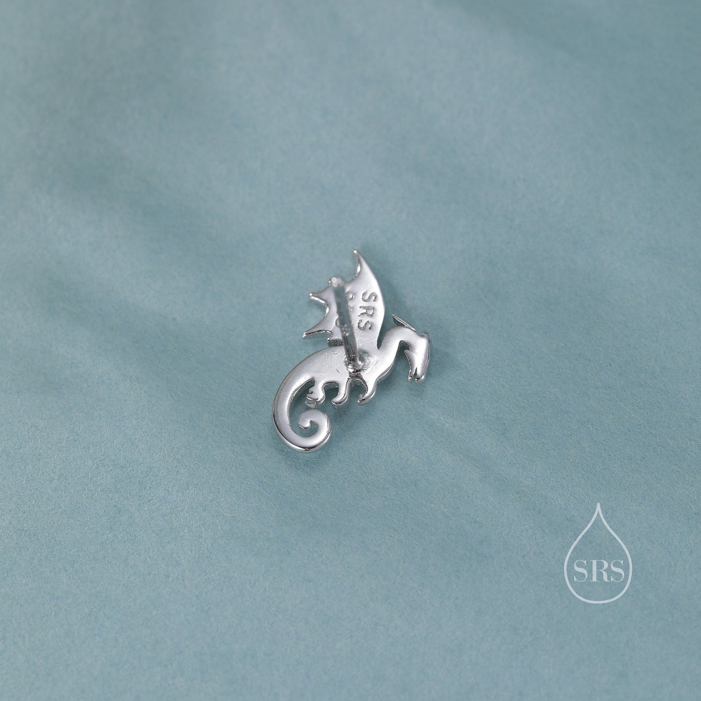 Extra Small Dragon Stud Earrings in Sterling Silver, Silver or Gold or Rose Gold, Sterling Silver Dragon Earrings, Small Dragon Stud