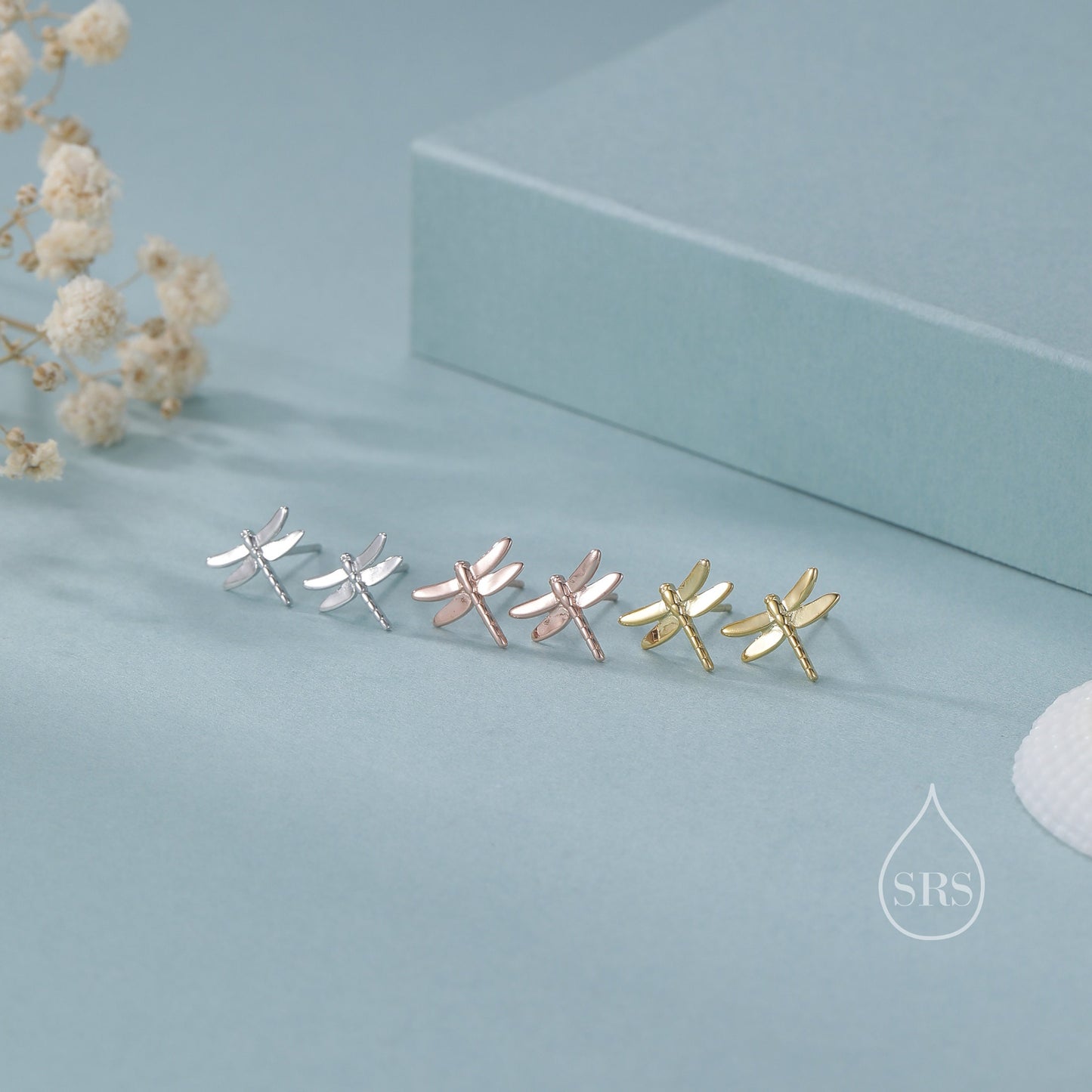 Dragonfly Screw Back / Flat Back / Stud Earrings in Sterling Silver, Cute Fun Quirky Animal Jewellery, Nature Inspired