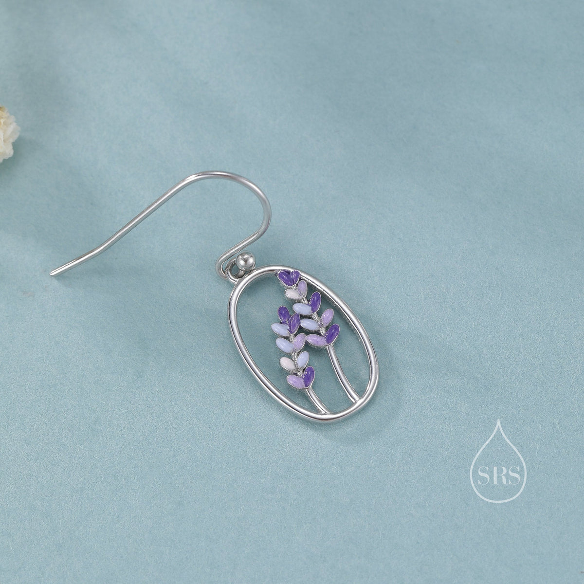 Sterling Silver Lavender Drop Hook Earrings, Handpainted Enamel Lavender Earrings, Silver or Gold, Purple Lavender Earrings