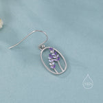 Sterling Silver Lavender Drop Hook Earrings, Handpainted Enamel Lavender Earrings, Silver or Gold, Purple Lavender Earrings