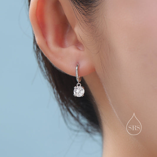 Double Prong CZ Huggie Hoop in Sterling Silver, Silver or Gold or Rose Gold, Minimalist Simple Hoop Earrings, CZ Hoops