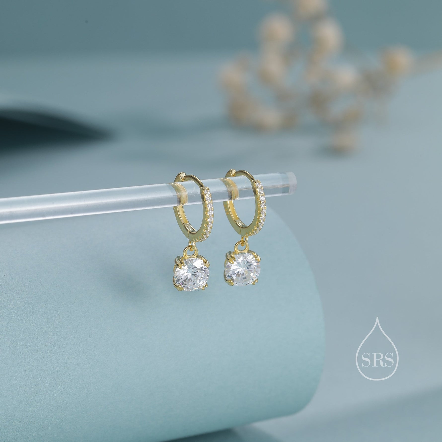 Double Prong Sparkly CZ Huggie Hoop in Sterling Silver, Silver or Gold or Rose Gold, Minimalist Simple Hoop Earrings, CZ Hoops
