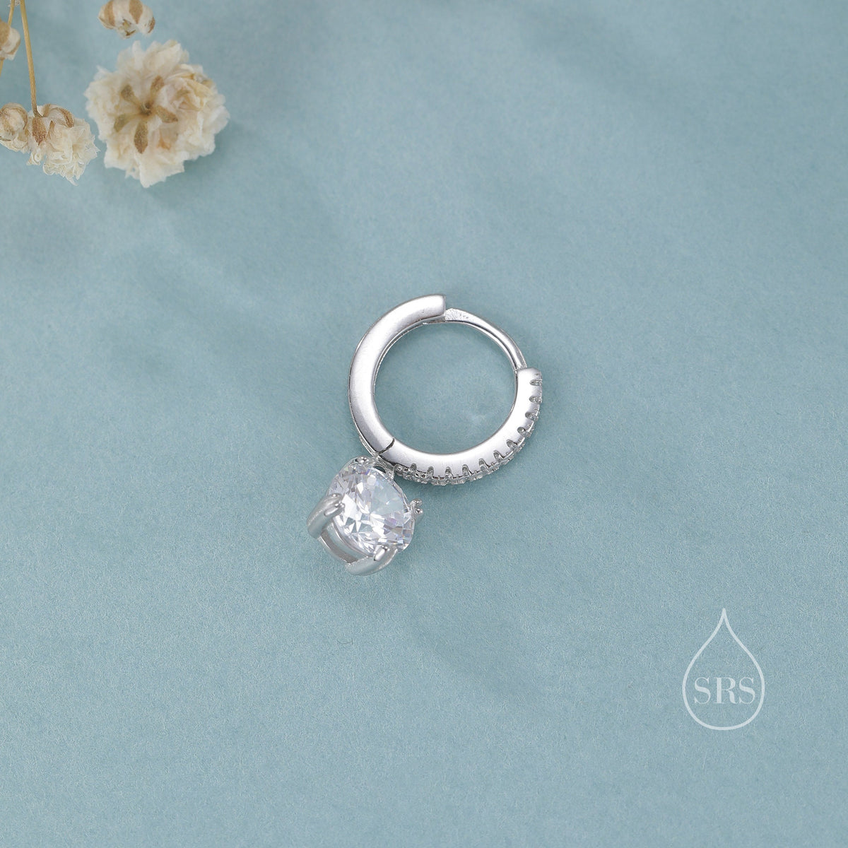 Double Prong Sparkly CZ Huggie Hoop in Sterling Silver, Silver or Gold or Rose Gold, Minimalist Simple Hoop Earrings, CZ Hoops