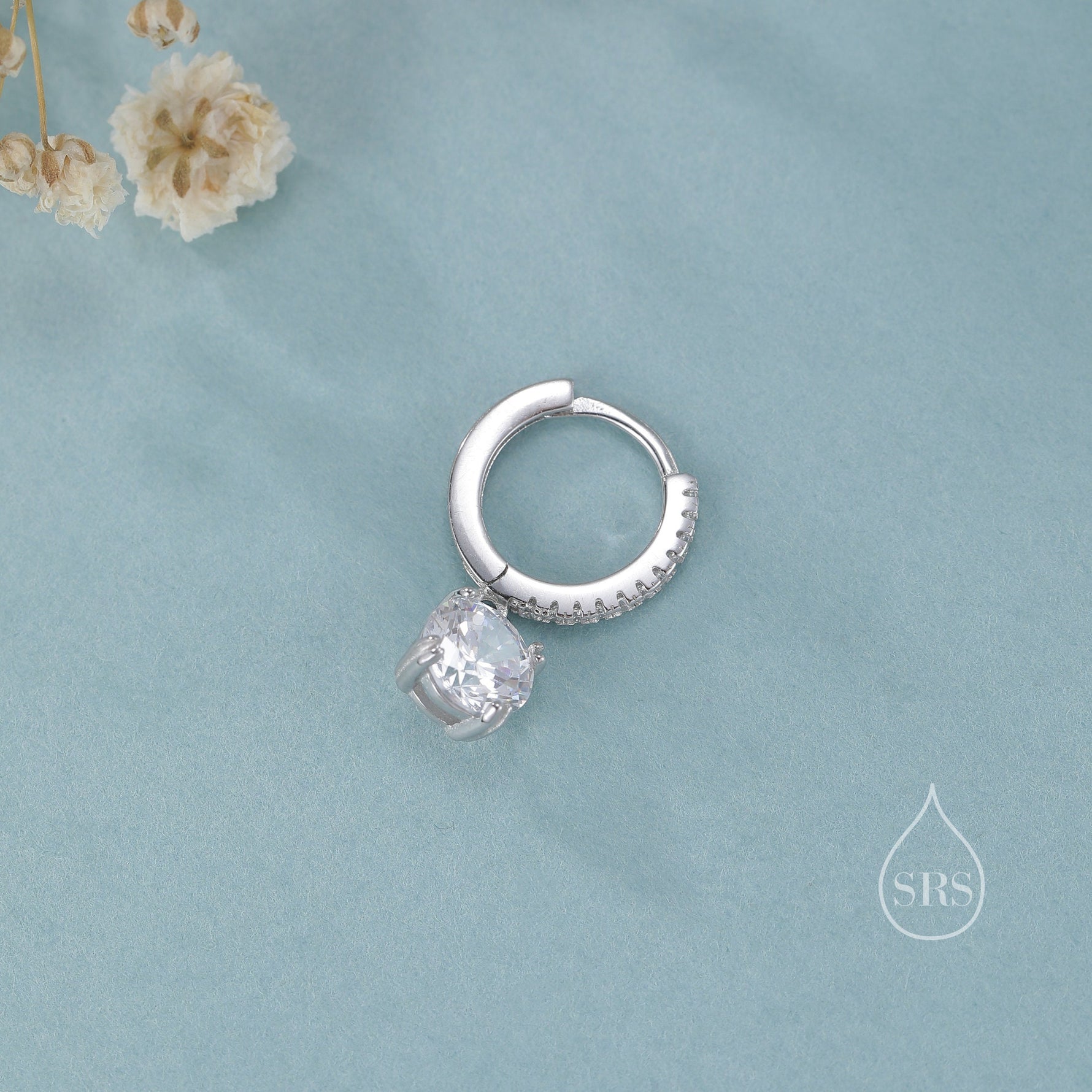 Double Prong Sparkly CZ Huggie Hoop in Sterling Silver, Silver or Gold or Rose Gold, Minimalist Simple Hoop Earrings, CZ Hoops
