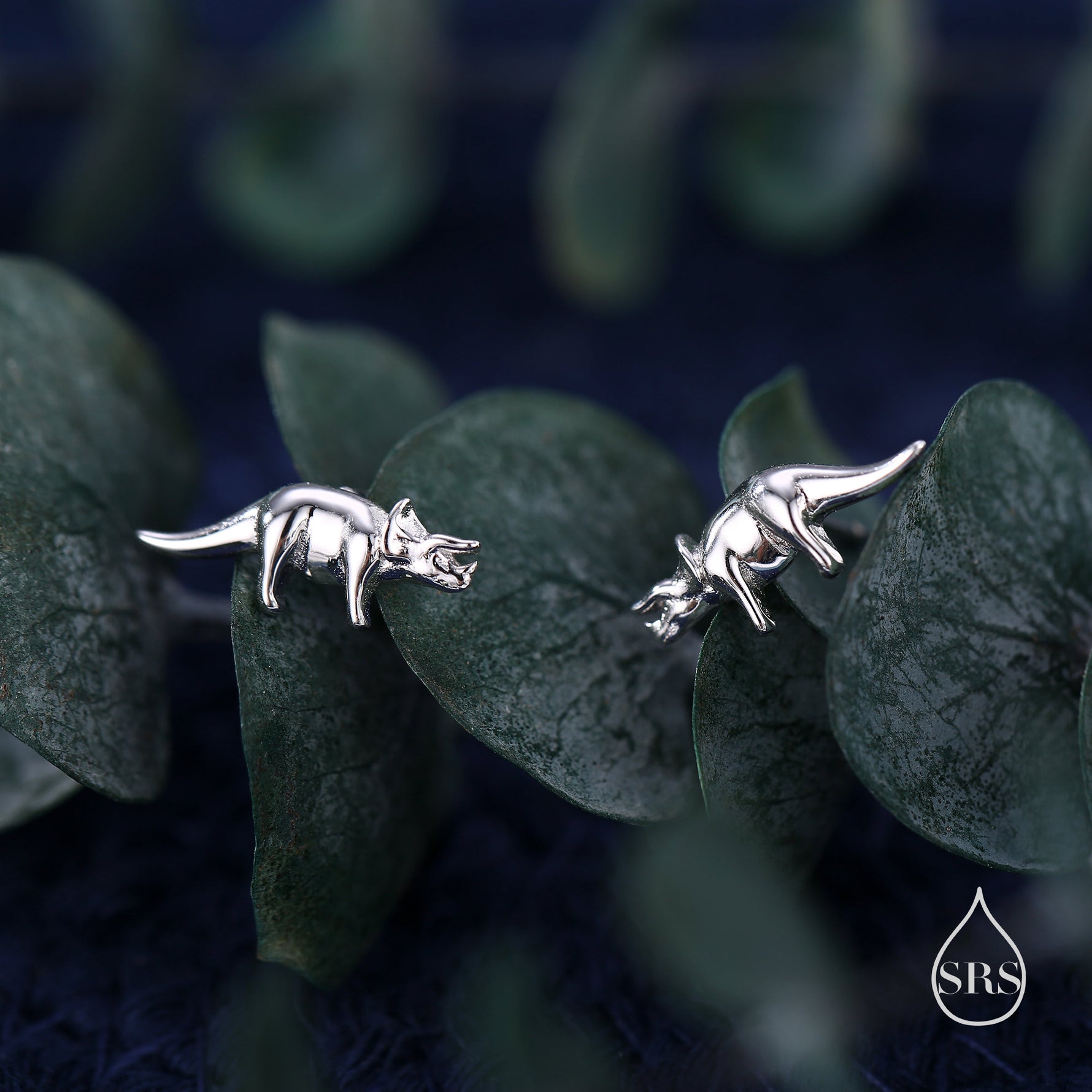Triceratops Dinosaur Fossil Stud Earrings in Sterling Silver, Silver, Gold or Rose Gold, Quirky Dino Stud, Tiny Dino Stud