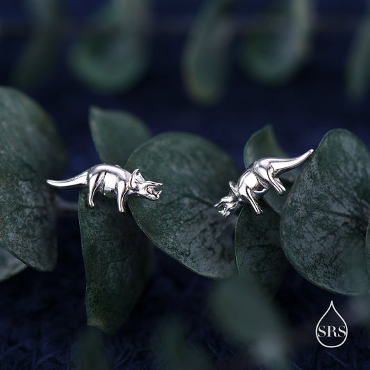 Triceratops Dinosaur Fossil Stud Earrings in Sterling Silver, Silver, Gold or Rose Gold, Quirky Dino Stud, Tiny Dino Stud