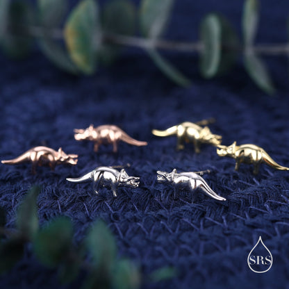 Triceratops Dinosaur Fossil Stud Earrings in Sterling Silver, Silver, Gold or Rose Gold, Quirky Dino Stud,  Tiny Dino Stud