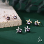 Genuine Freshwater Pearl with Marquise CZ Stud Earrings in Sterling Silver, Delicate Tiny Pearl and CZ Earrings, Genuine Pearls.