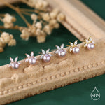 Genuine Freshwater Pearl with Marquise CZ Stud Earrings in Sterling Silver, Delicate Tiny Pearl and CZ Earrings, Genuine Pearls.