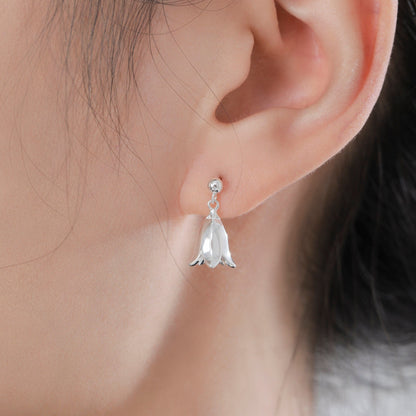 Sterling Silver Delicate Bluebell Flower Drop Stud Earrings, Dainty Dangle Bluebell Flower Earrings, Snowdrop Earrings, Spring Flowers