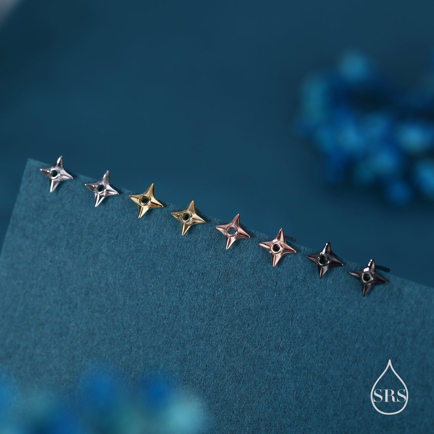 Ninja Shuriken Star Stud Earrings in Sterling Silver, Silver, Gold or Rose Gold, Tiny Ninja Star Stud