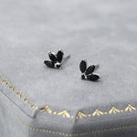 Tiny Black CZ Marquise Cluster Stud Earrings in Sterling Silver, Marquise Fan Stud, CZ Crown Stud, Three Marquise Stud
