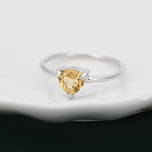 Genuine Yellow Citrine Ring in Sterling Silver, US 5-8, Natural Trillion Cut Citrine Ring, Stacking Rings,