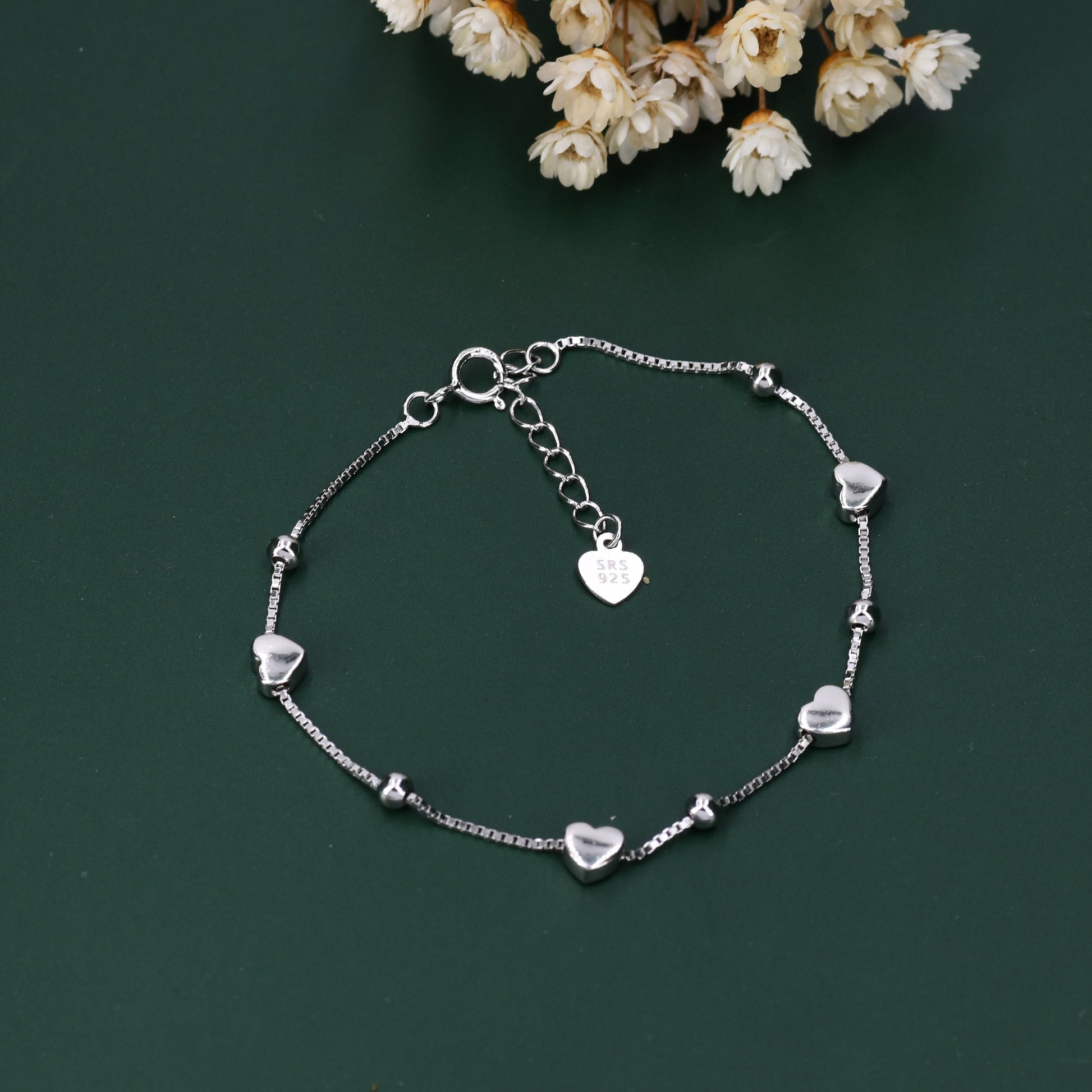 Heart Charm Bracelet in Sterling Silver, Floating Heart Bracelet, Silver Heart Bracelet, Tiny Heart Bracelet, Heart Motif Bracelet