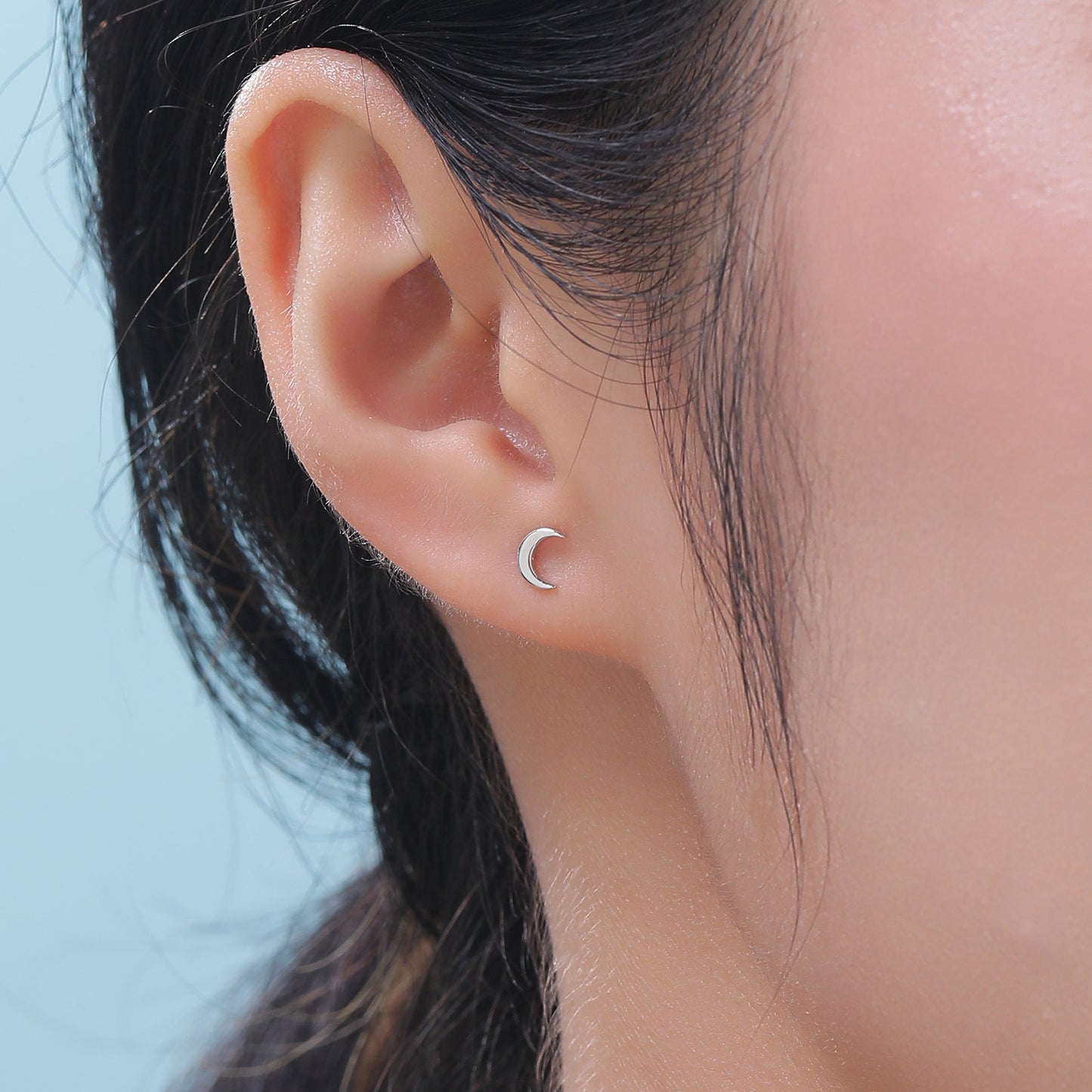 Mismatched Moon and Starburst Internally Threaded Flat Back/Screw back/Stud Earrings in Sterling Silver, Asymmetric Star and Moon Earrings