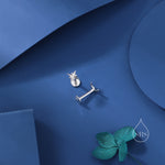 Sterling Silver Crescent Moon and Star CZ 16G Flat Back Labret Earrings