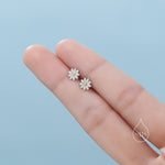 Daisy Internally Threaded Flat Back/ Screw Back /Stud Earrings in Sterling Silver, Flower Barbell Earrings, Daisy Screw Back Earring