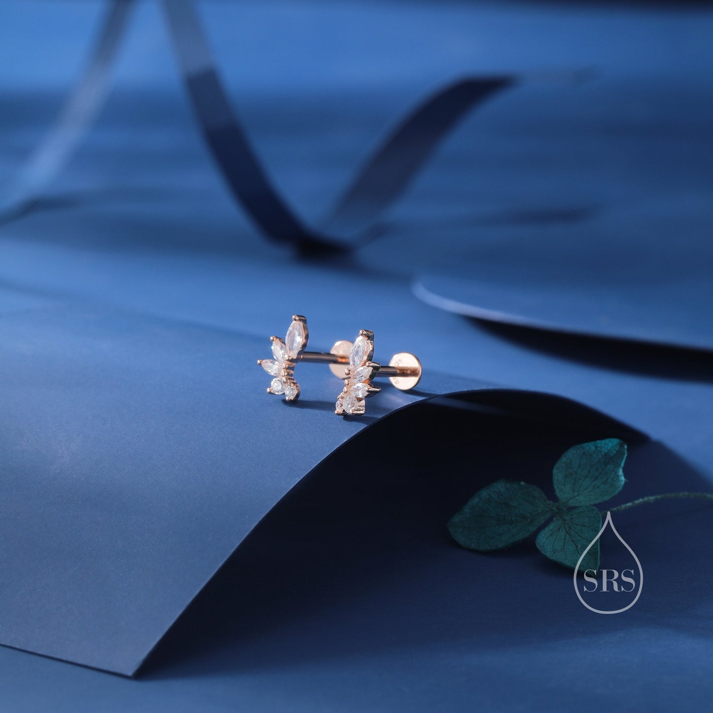 Mini Marquise CZ Earrings, Internally Threaded Flat Back Earrings in Sterling Silver, Marquise Earrings, Screw Back Earrings