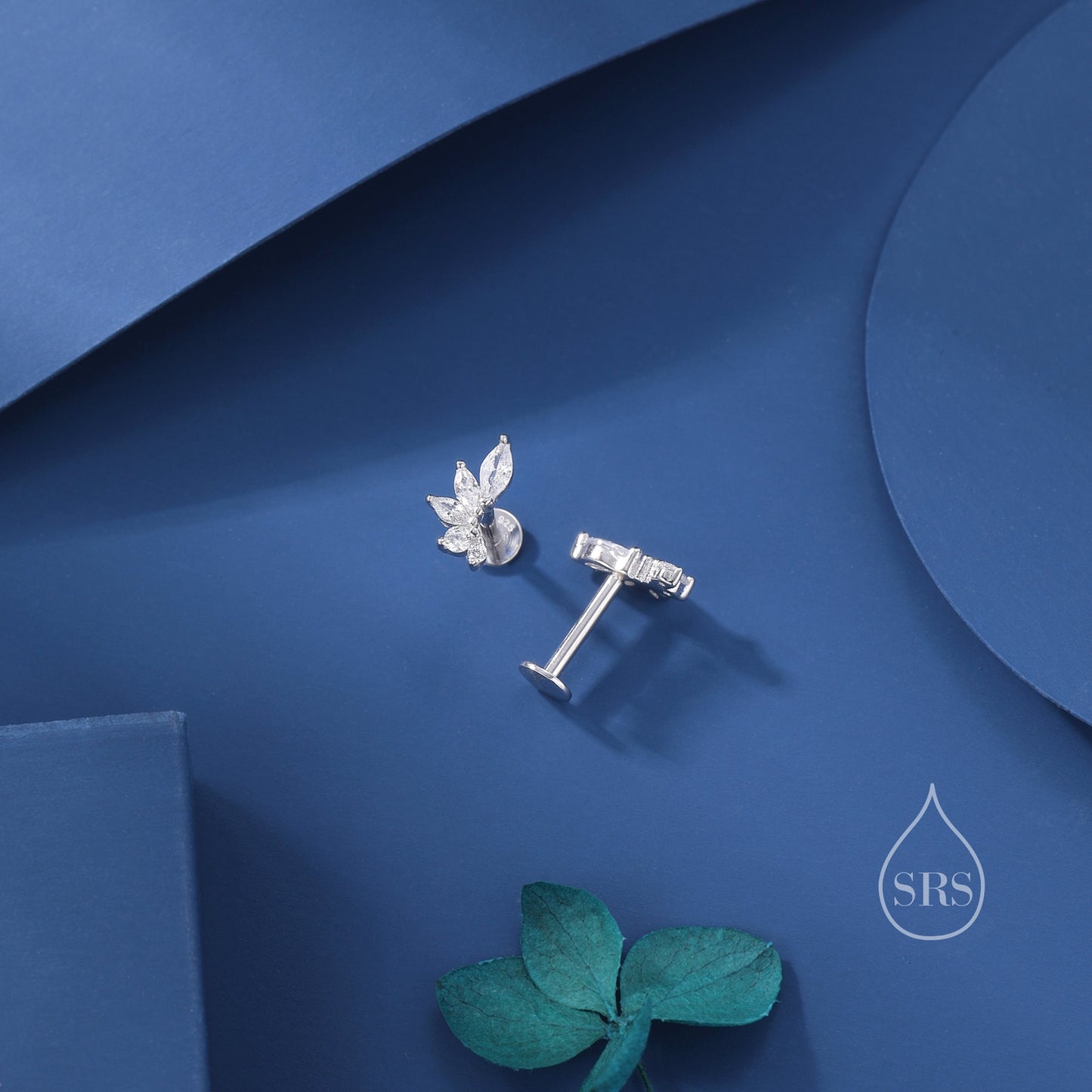 Mini Marquise CZ Earrings, Internally Threaded Flat Back Earrings in Sterling Silver, Marquise Earrings, Screw Back Earrings