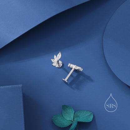 Mini Marquise CZ Earrings, Internally Threaded Flat Back Earrings in Sterling Silver, Marquise Earrings, Screw Back Earrings