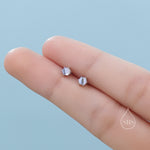 Very Tiny Moonstone Internally Threaded Flat Back/Screw back(Barbell)/ Stud Earrings in Sterling Silver, Lab Moonstone Earrings, Piercing