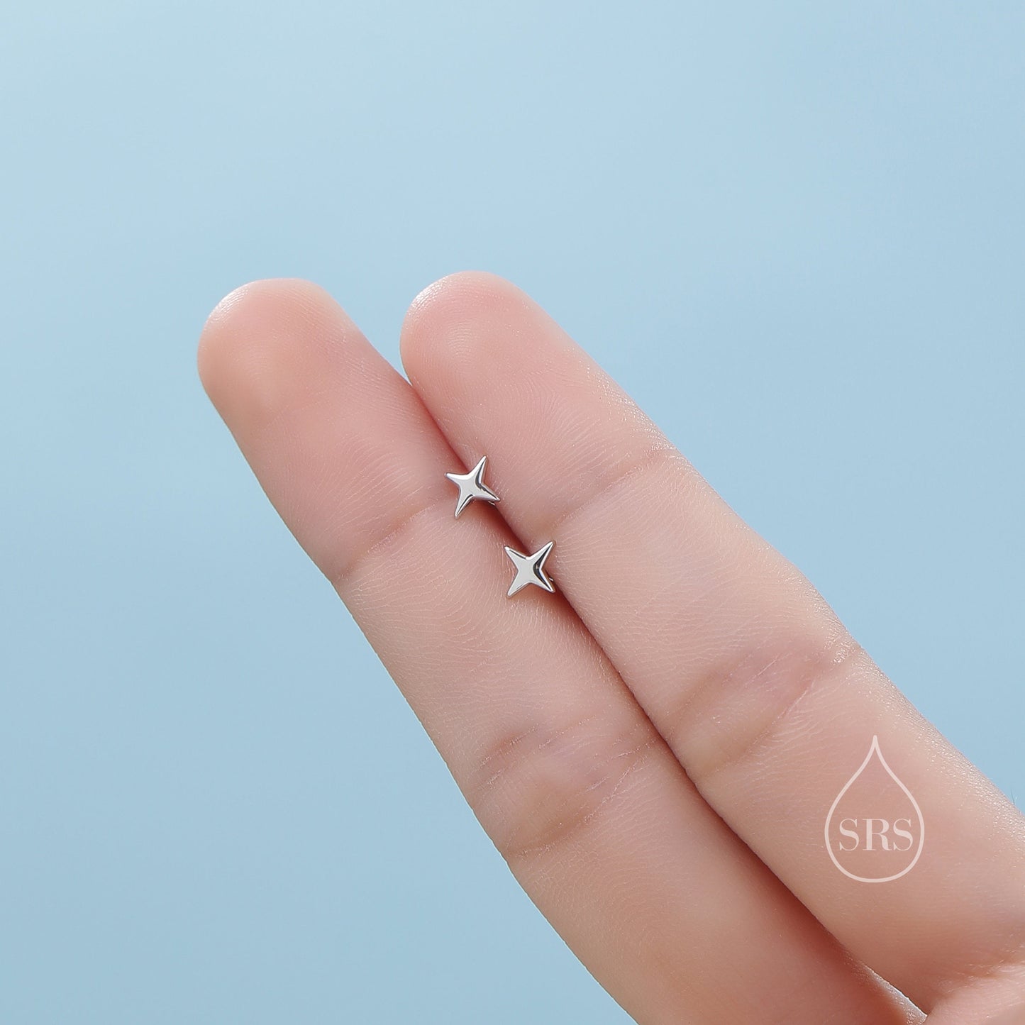Four Point Star Internally Threaded Flat Back/Screw back/Stud Earrings in Sterling Silver, Tiny Star Earrings