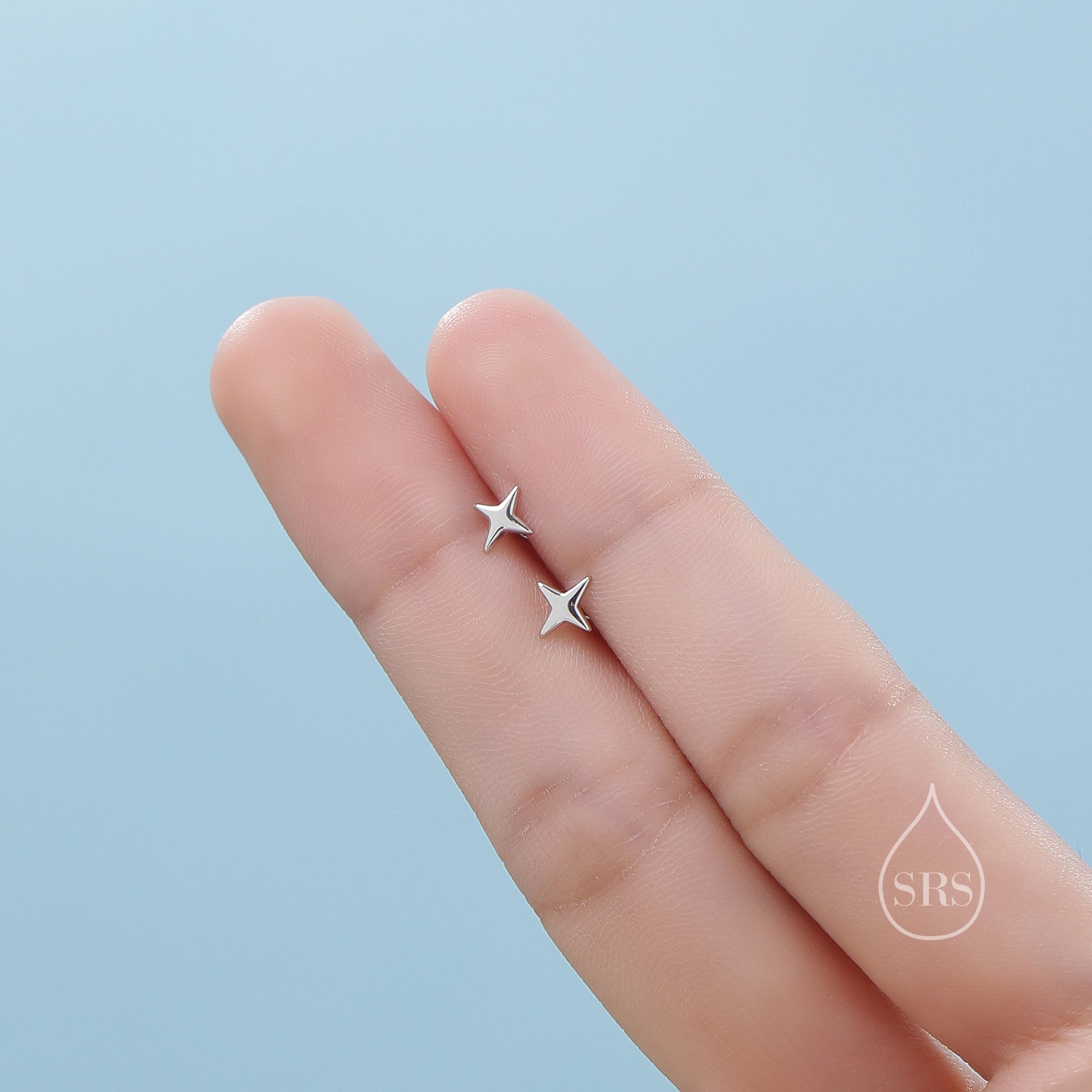Four Point Star Internally Threaded Flat Back/Screw back/Stud Earrings in Sterling Silver, Tiny Star Earrings