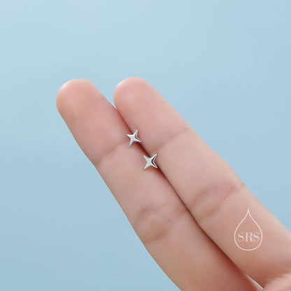 Four Point Star Internally Threaded Flat Back/Screw back/Stud Earrings in Sterling Silver, Tiny Star Earrings