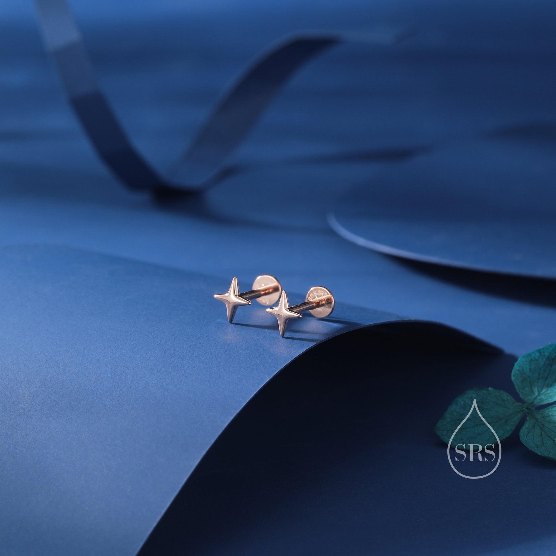 Four Point Star Internally Threaded Flat Back/Screw back/Stud Earrings in Sterling Silver, Tiny Star Earrings