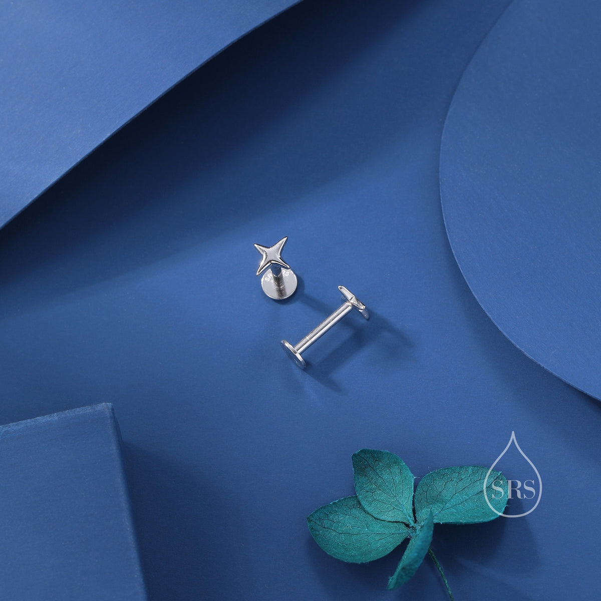 Four Point Star Internally Threaded Flat Back/Screw back/Stud Earrings in Sterling Silver, Tiny Star Earrings